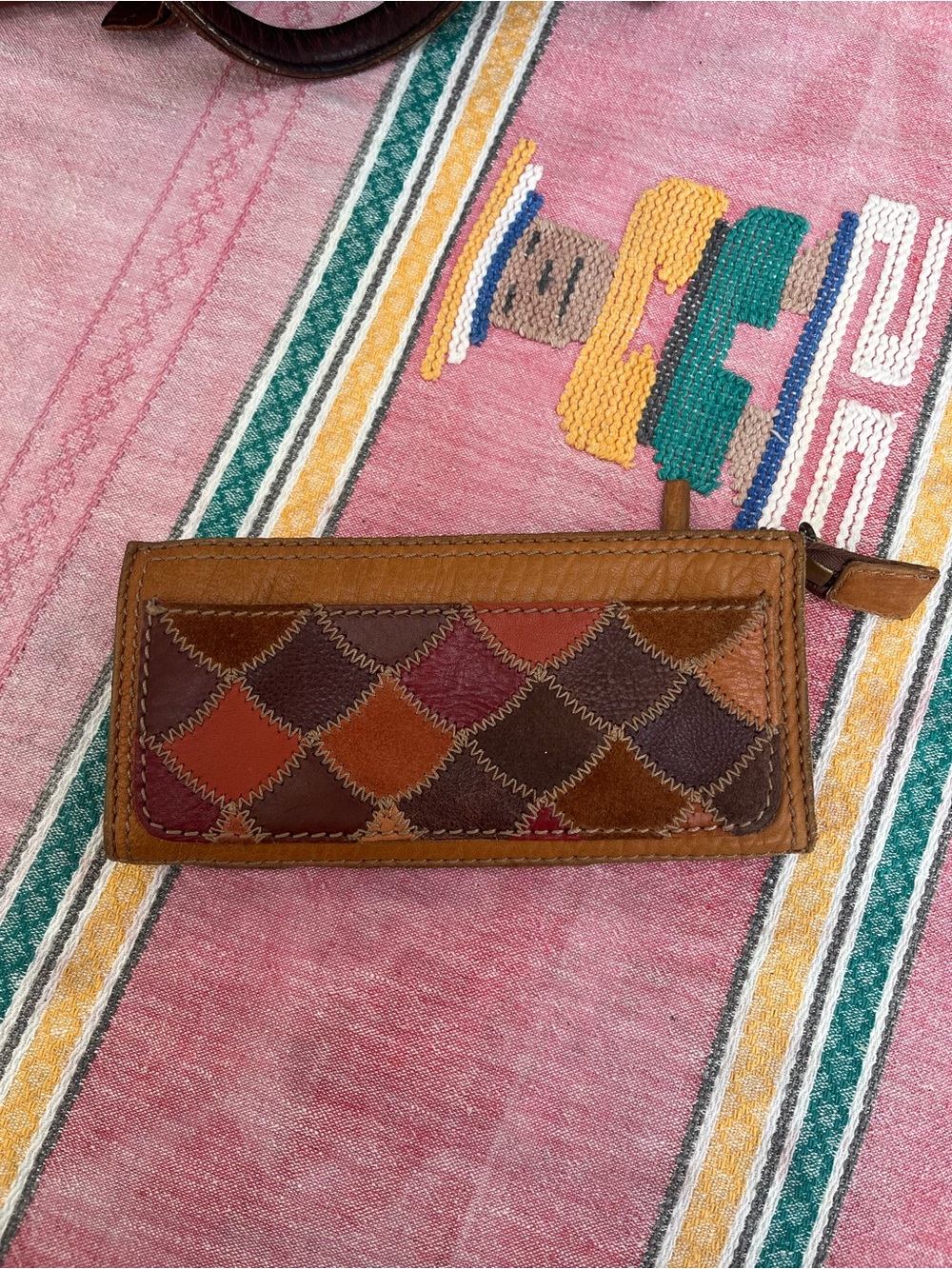 Lucky Brand Patchwork Leather Zip Wallet in Brown, Tan, Red and Burgundy